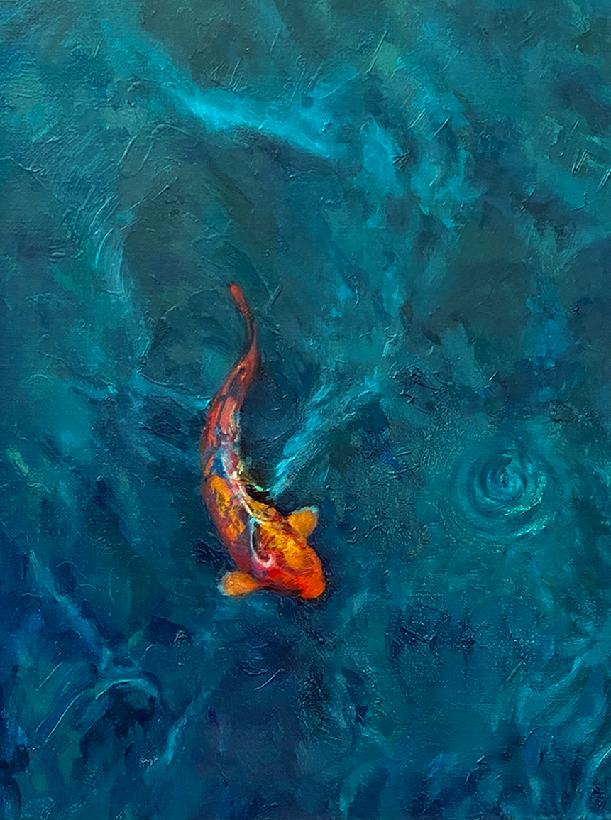 Painting of A Single Koi In Water Current By JulieAnn Derby