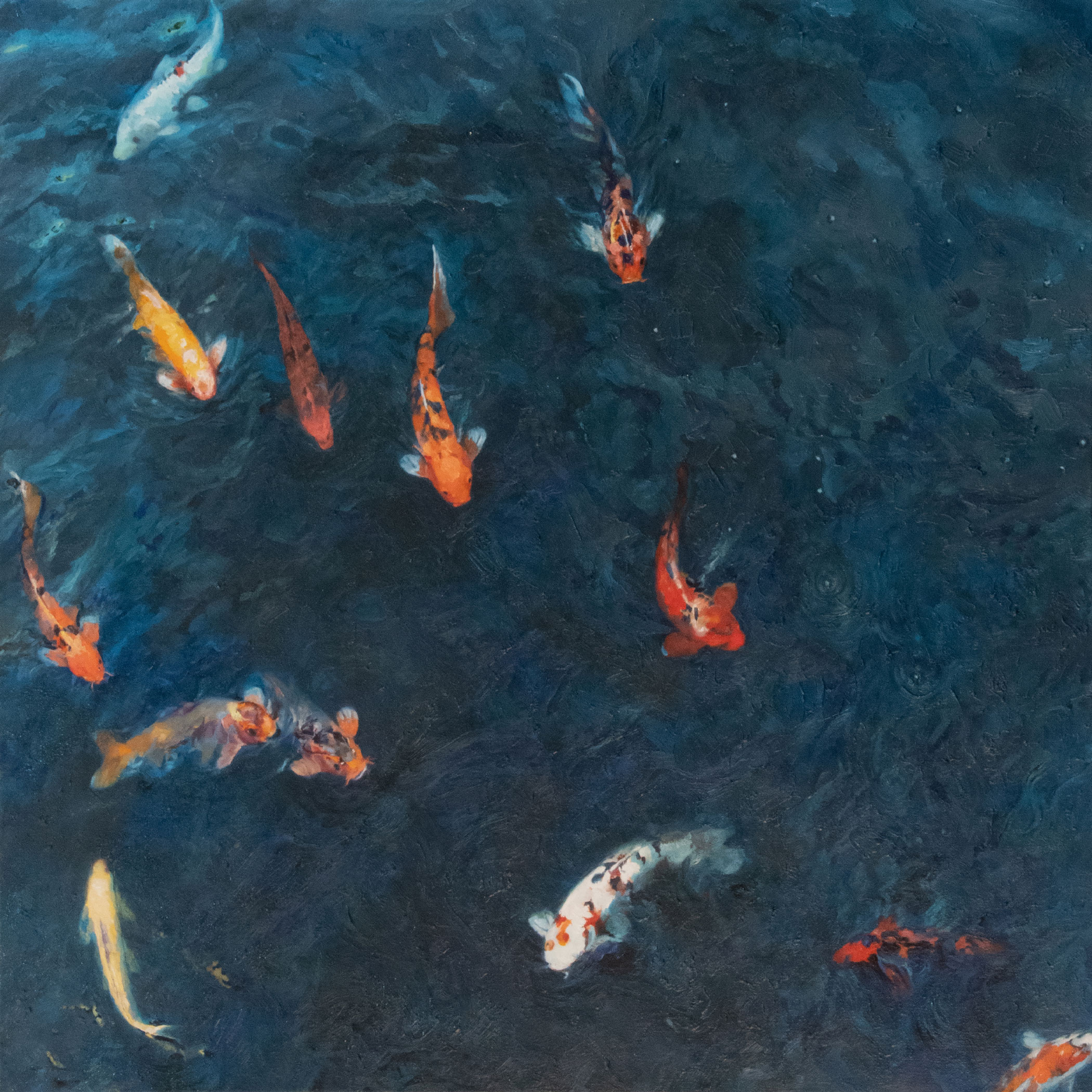Original Oil Painting of Thirteen Koi Fish by Julie Derby