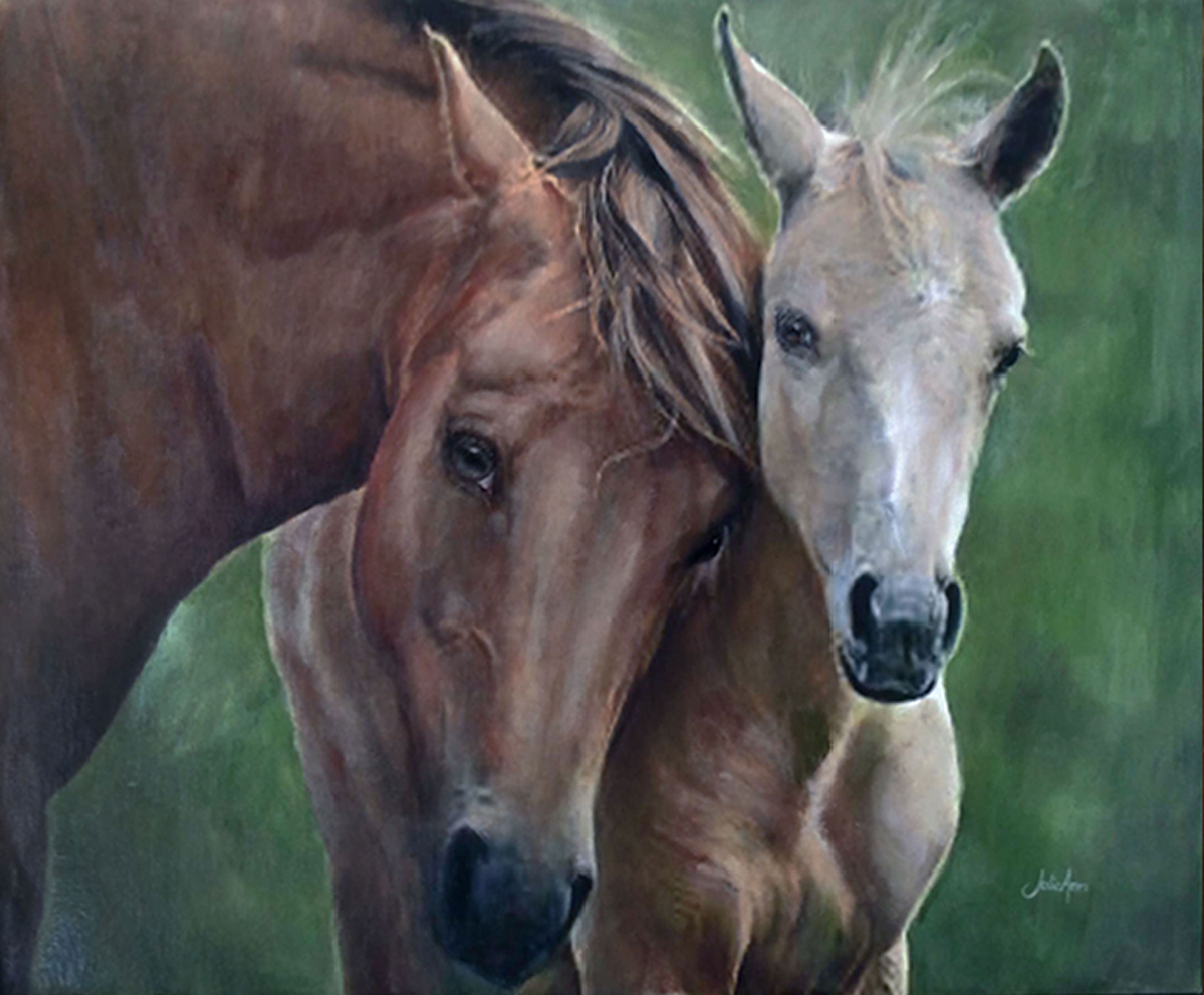 Arabian Mare and Foal Oil Painting By Julie Derby