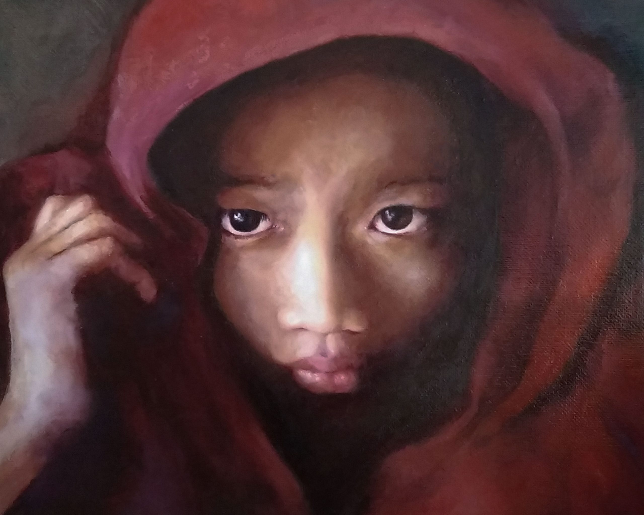 Seek  - Young Buddhist Student Oil Painting by Julie Derby