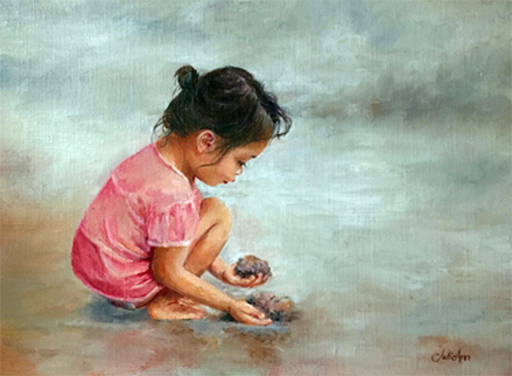 Oil Painting of a Child On the Beach by Julie Derby